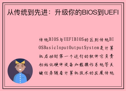 从传统到先进：升级你的BIOS到UEFI